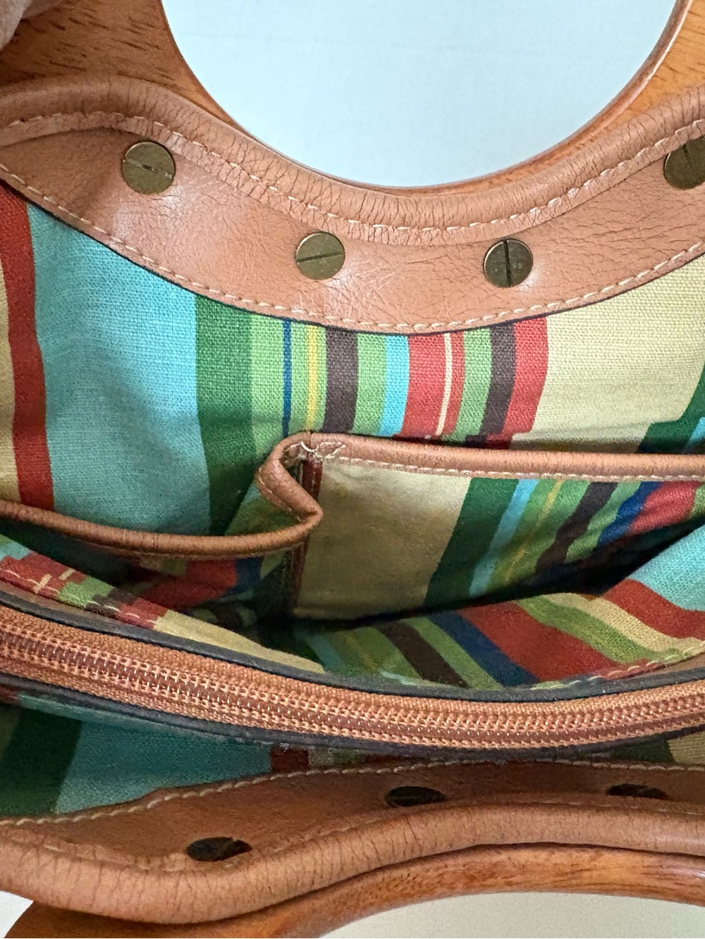 Fossil Tan Woven Tote with Circular Wood Handles - Picture 14 of 14